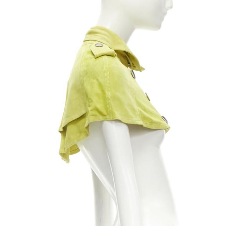 Women's BURBERRY lime yellow suede leather cropped double breasted capelet IT38 XS