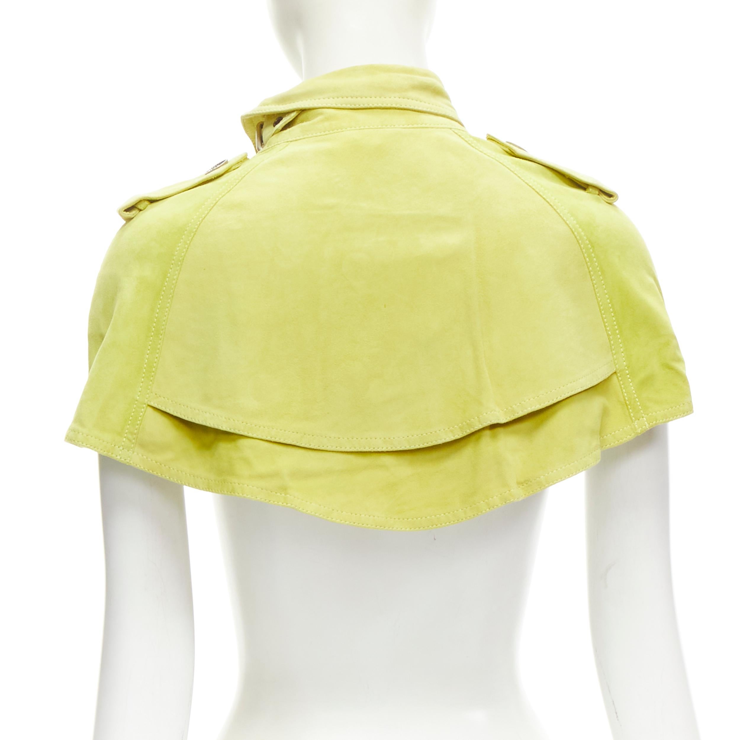 Women's BURBERRY lime yellow suede leather cropped double breasted capelet IT38 XS For Sale