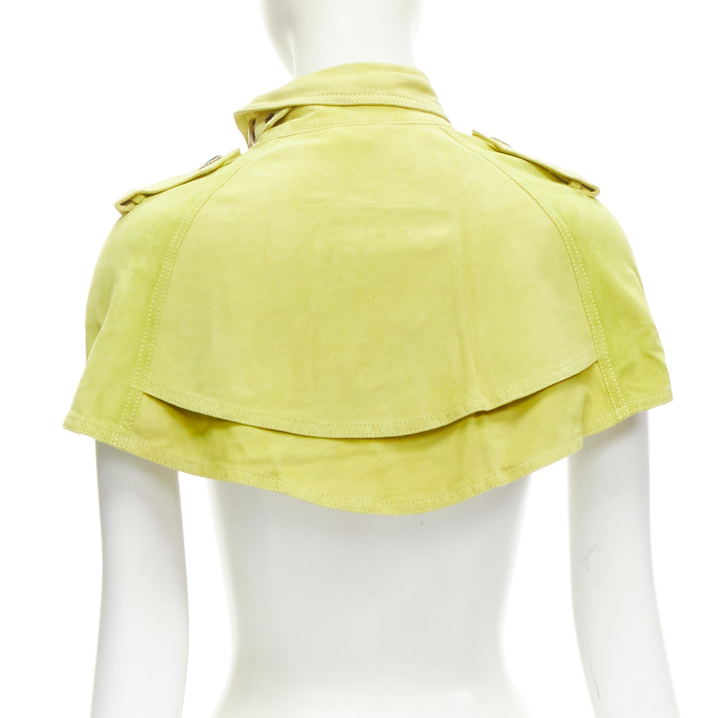 Women's BURBERRY lime yellow suede leather cropped double breasted capelet IT38 XS