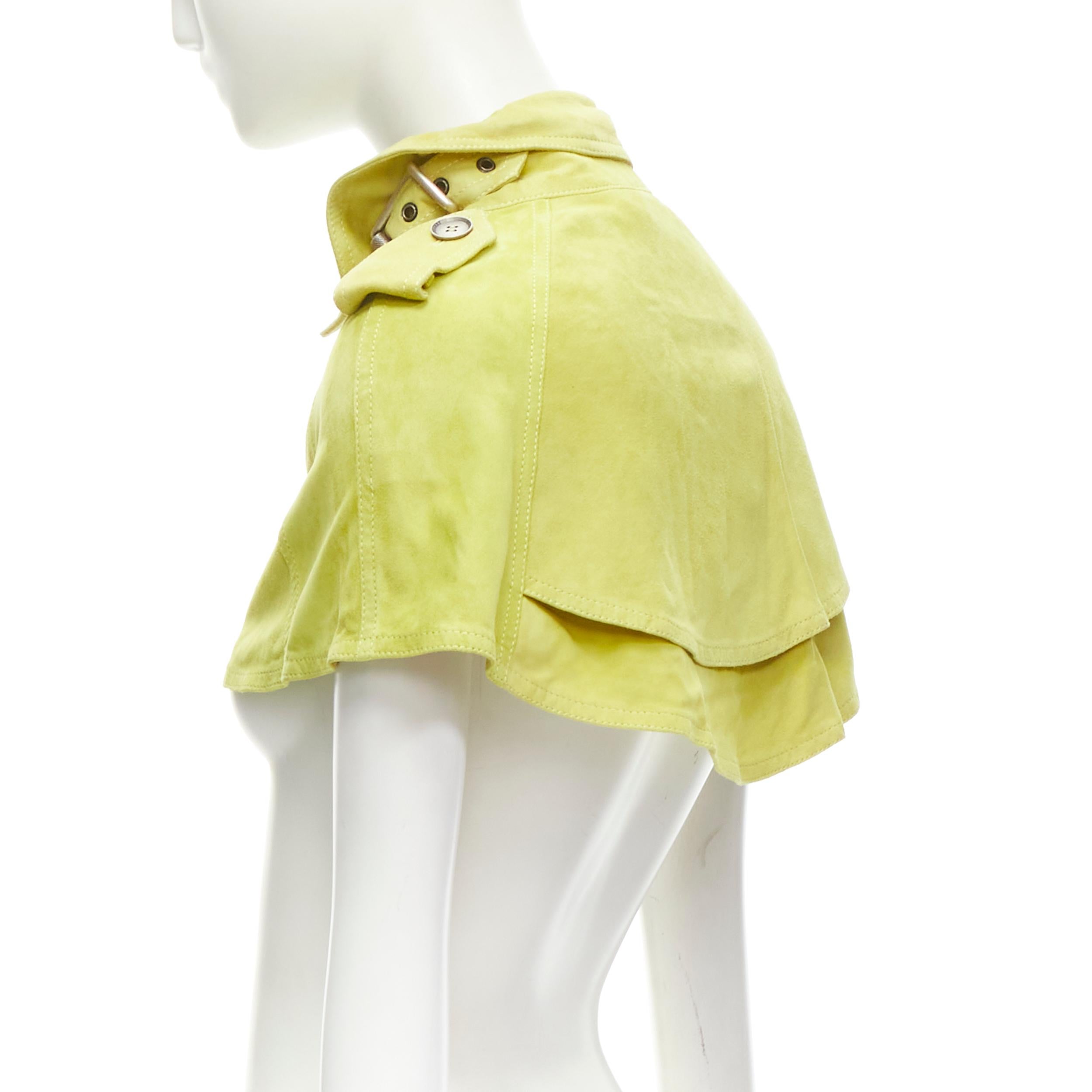 BURBERRY lime yellow suede leather cropped double breasted capelet IT38 XS For Sale 1