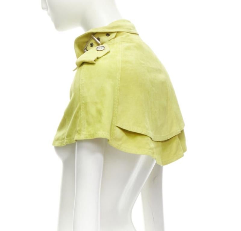 BURBERRY lime yellow suede leather cropped double breasted capelet IT38 XS 2
