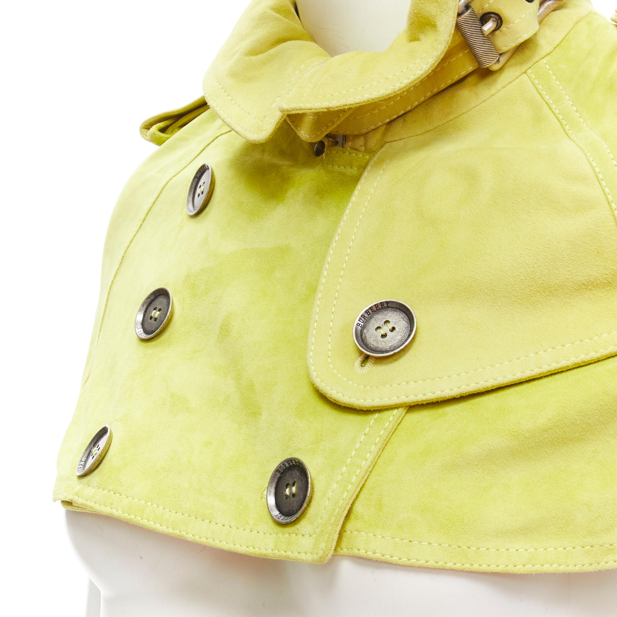 BURBERRY lime yellow suede leather cropped double breasted capelet IT38 XS For Sale 2