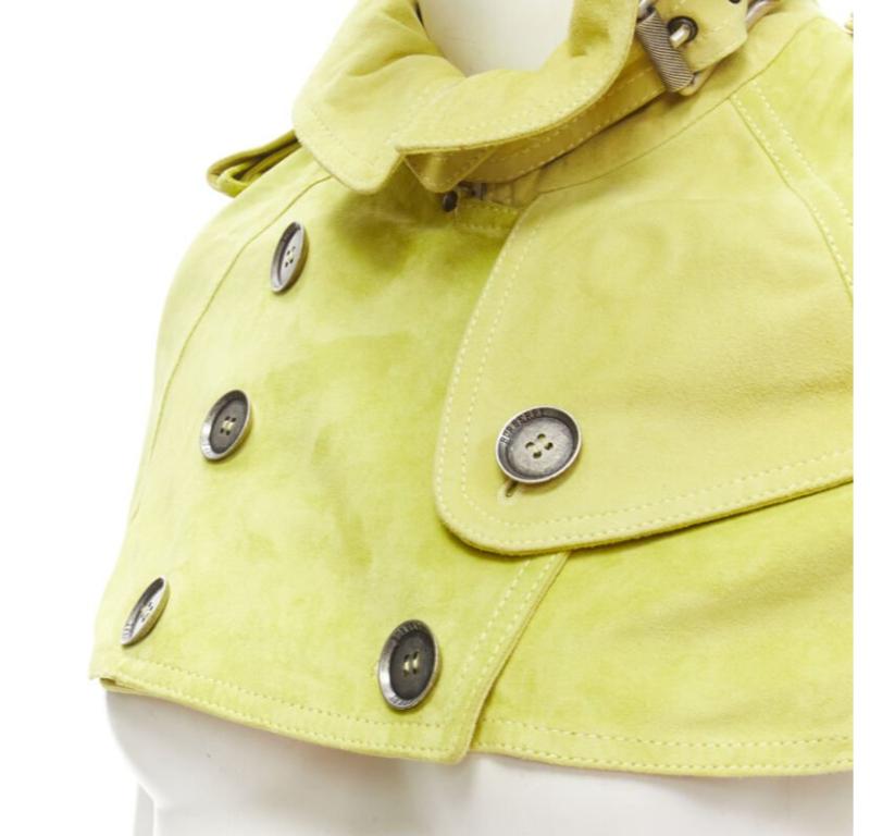 BURBERRY lime yellow suede leather cropped double breasted capelet IT38 XS 3