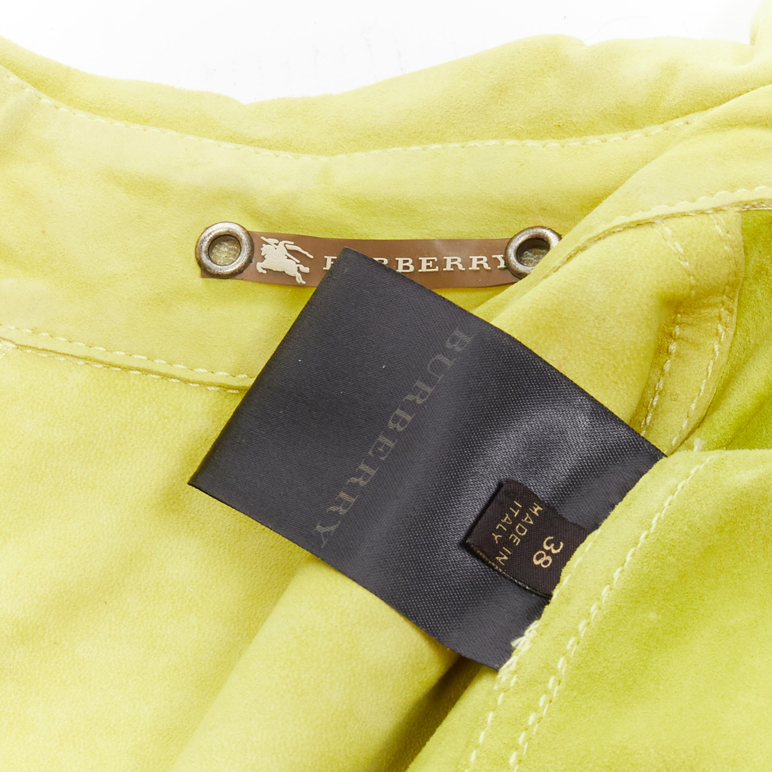 BURBERRY lime yellow suede leather cropped double breasted capelet IT38 XS For Sale 3