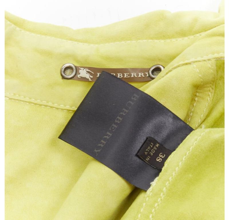 BURBERRY lime yellow suede leather cropped double breasted capelet IT38 XS 4