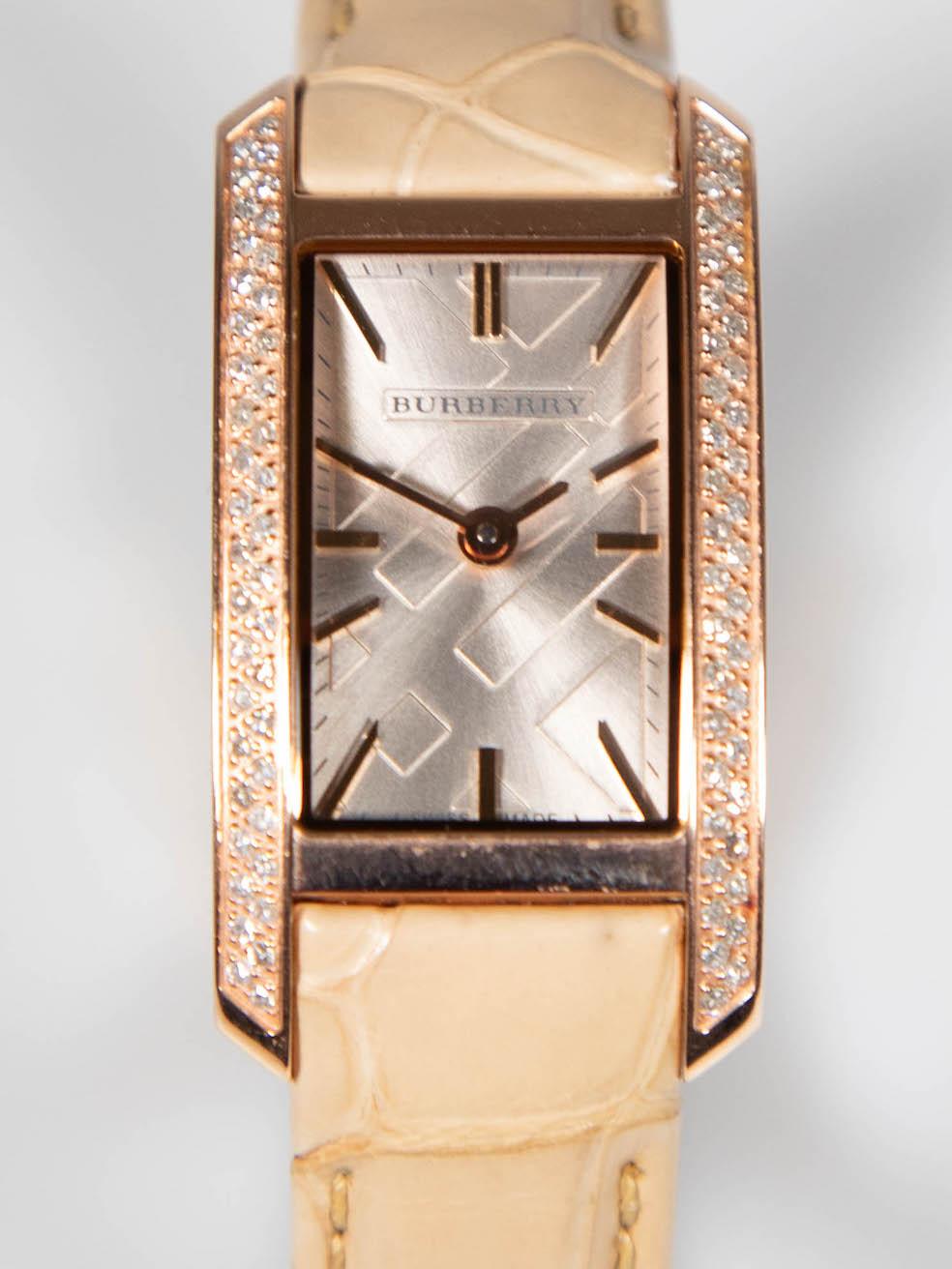Burberry Limited Edition Beige Alligator BU1119 The Pioneer 18K Rose Gold Plated For Sale 1
