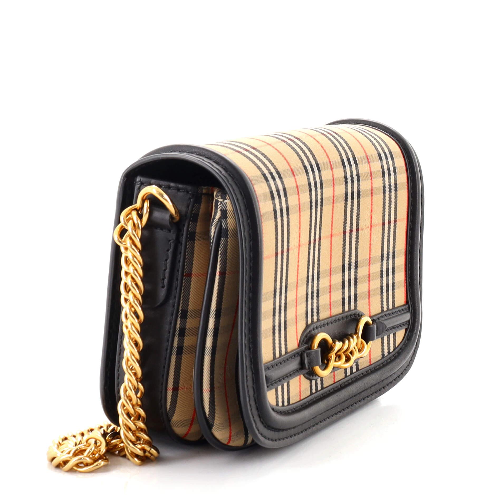 Black Burberry Link Flap Bag 1983 Knight Check Canvas Small
