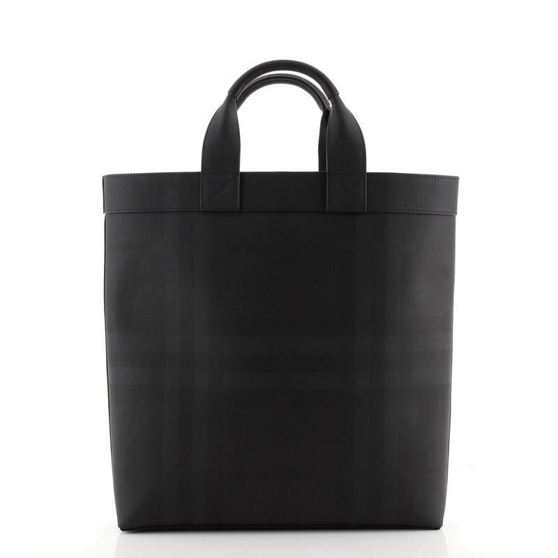 Burberry Logo Graphic Convertible Tote London Check Coated Canvas Large In Good Condition In NY, NY