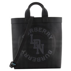 Burberry Logo Graphic Convertible Tote London Check Coated Canvas Large