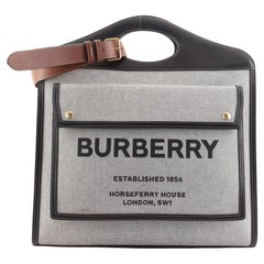 Burberry Logo Pocket Tote Canvas with Leather Large