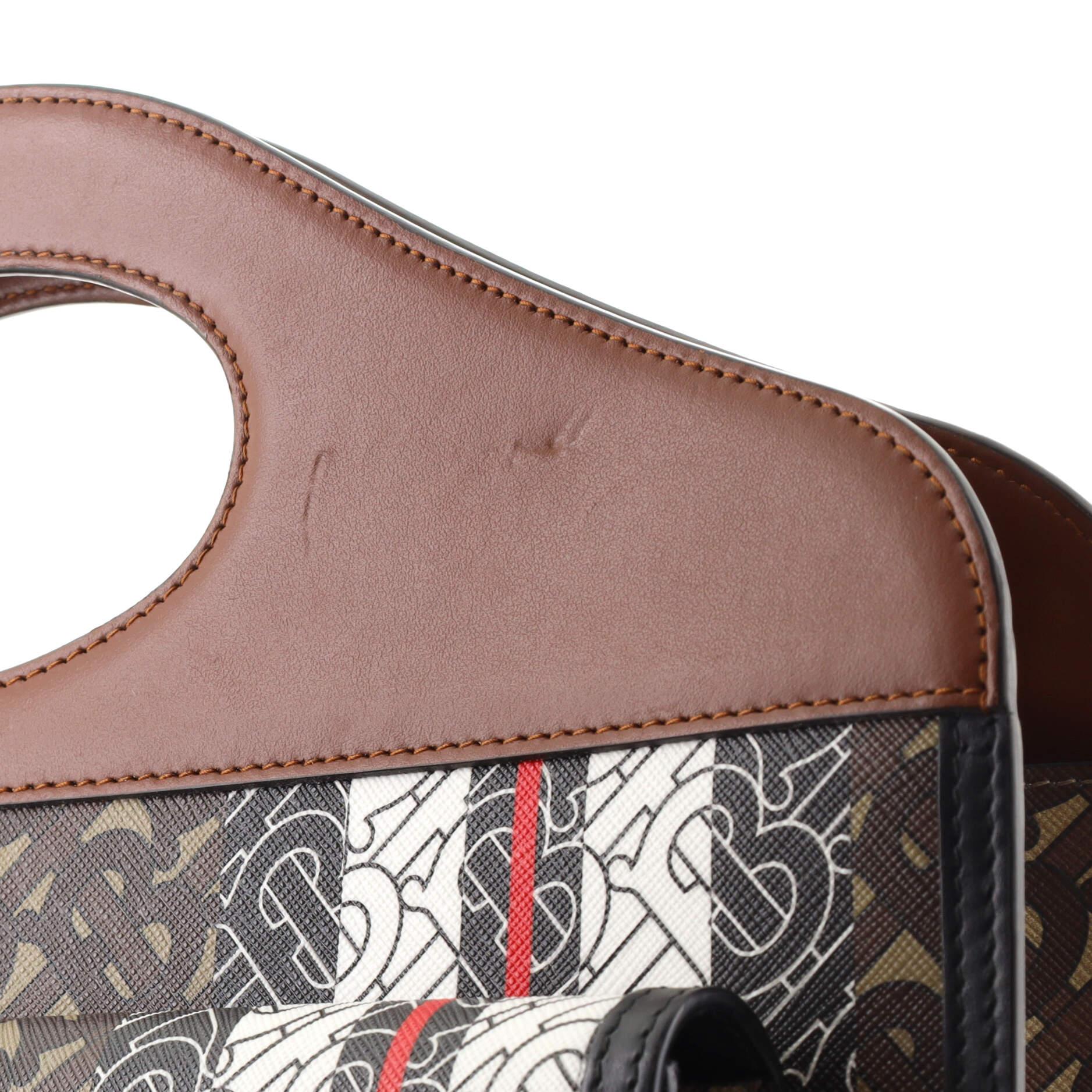 Brown Burberry Logo Pocket Tote Monogram E-Canvas with Leather Medium