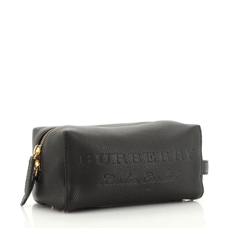 Black Burberry Logo Toiletry Pouch Embossed Leather Medium 
