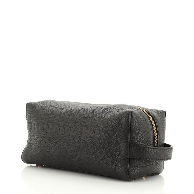 Burberry Logo Toiletry Pouch Embossed Leather Medium  In Good Condition In NY, NY