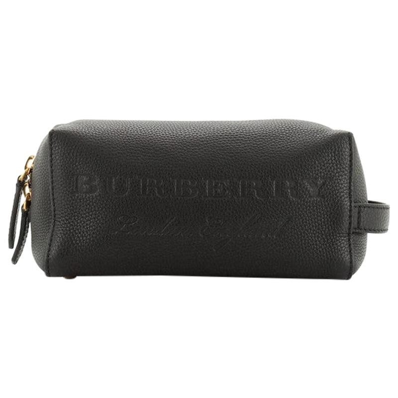 Burberry Logo Toiletry Pouch Embossed Leather Medium 