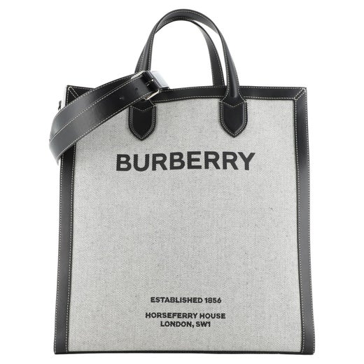 Burberry Logo Tote Bag Horseferry Print Canvas with Leather Tall For Sale  at 1stDibs