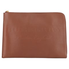 Burberry Logo Zip Around Pouch Embossed Leather Large