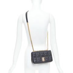 BURBERRY Lola black quilted leather gold TB logo crossbody bag