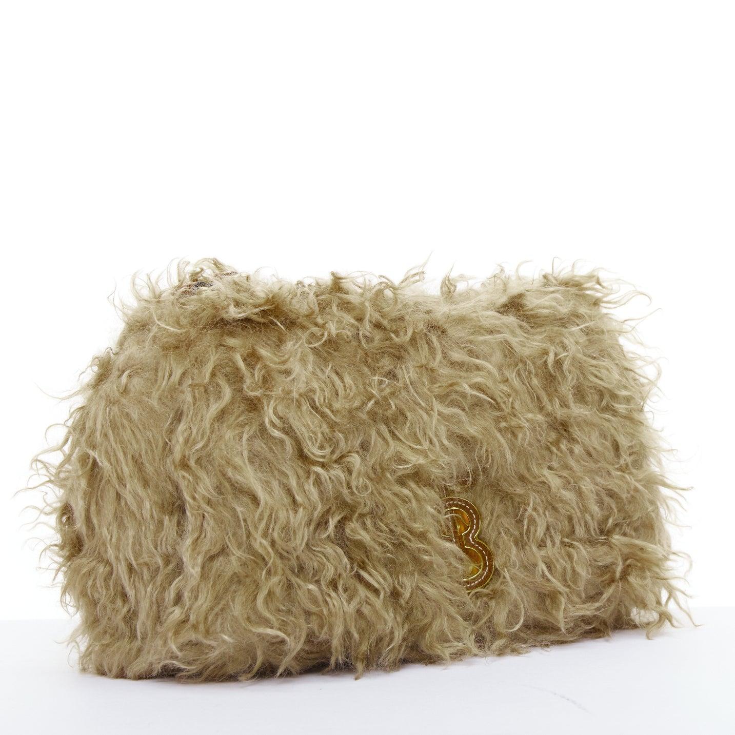 Brown BURBERRY Lola Mohair Limited Edition lamb shearling gold TB crossbody bag