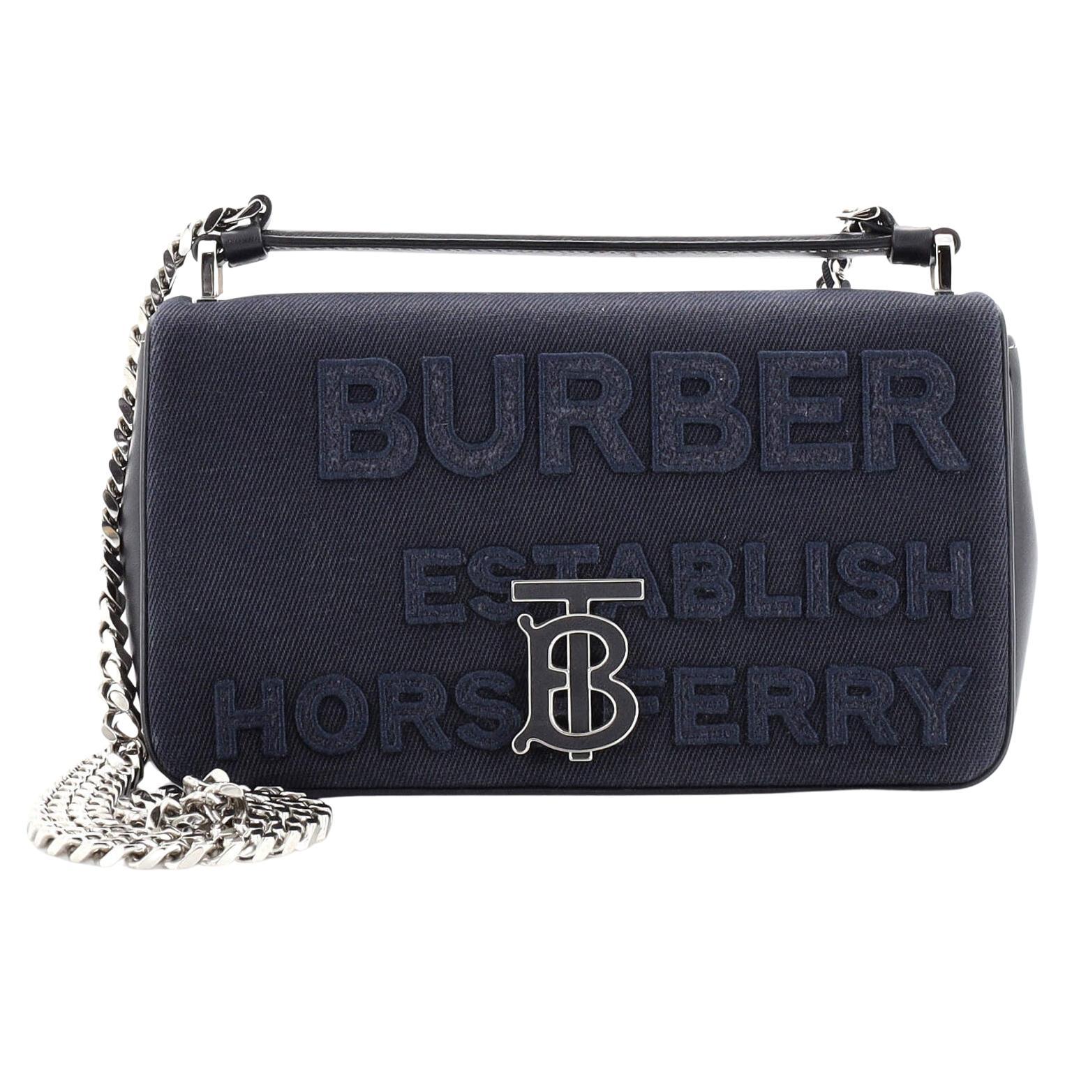 Burberry Black Small Horseferry Leather Lola Crossbody Bag Blue