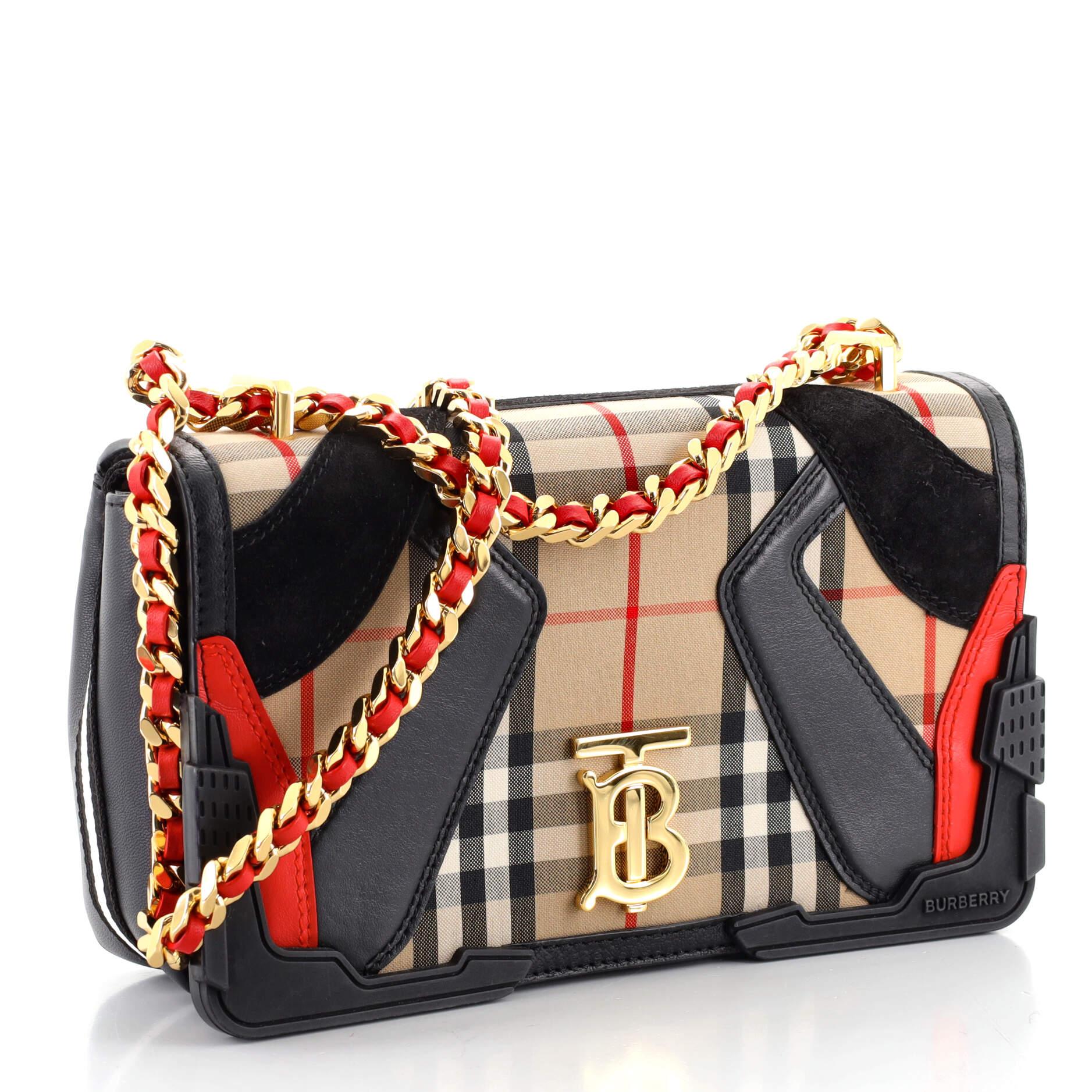 Burberry Lola Umhängetasche Vintage Check Canvas mit Leder und Wildleder Sm (Schwarz)