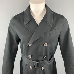 BURBERRY LONDON 38 Black Cotton Double Breasted Trenchcoat