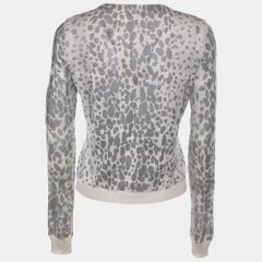 Burberry London Beige Animal Printed Silk Knit Button Front Cardigan XS