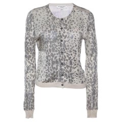 Burberry London Beige - Cardigan in maglia di seta con stampa di animali e bottoni XS