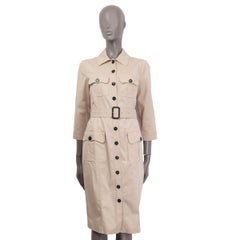 BURBERRY LONDON beige cotton PATCH POCKET BELTED SHIRT Dress 10 M