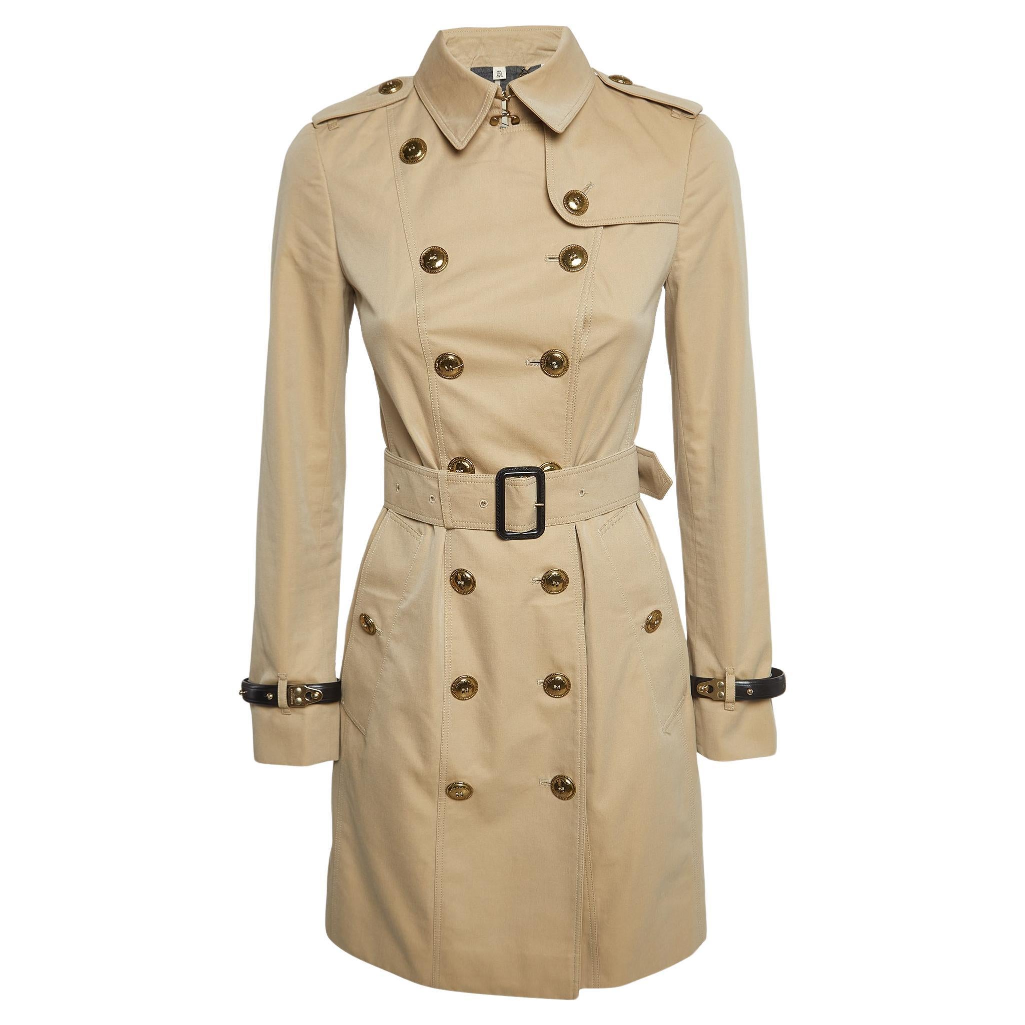 Burberry London Beige Gabardine Belted Trench Coat XS For Sale