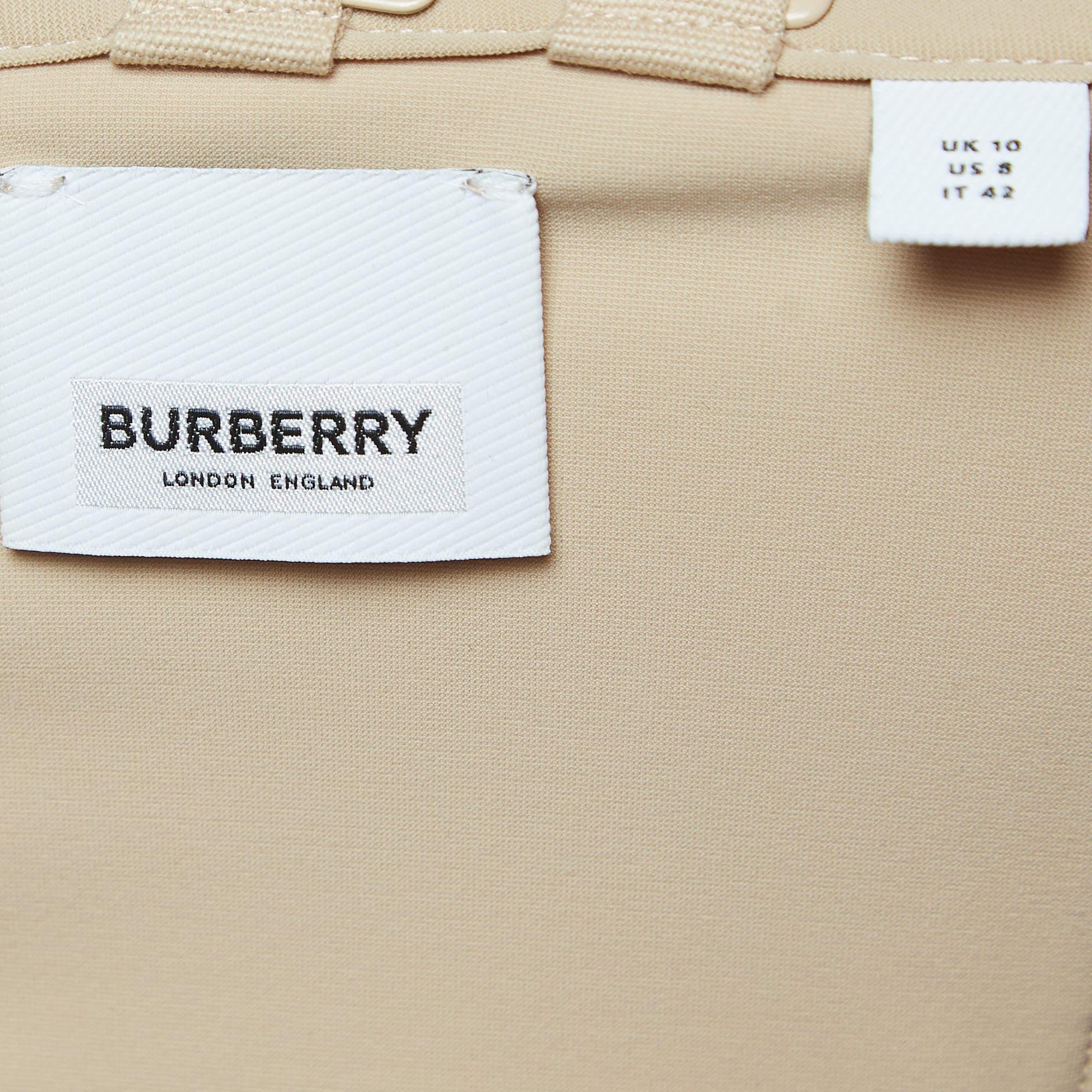 Women's Burberry London Beige Horseferry Print Stretch Knit Bodycon Mini Dress M For Sale