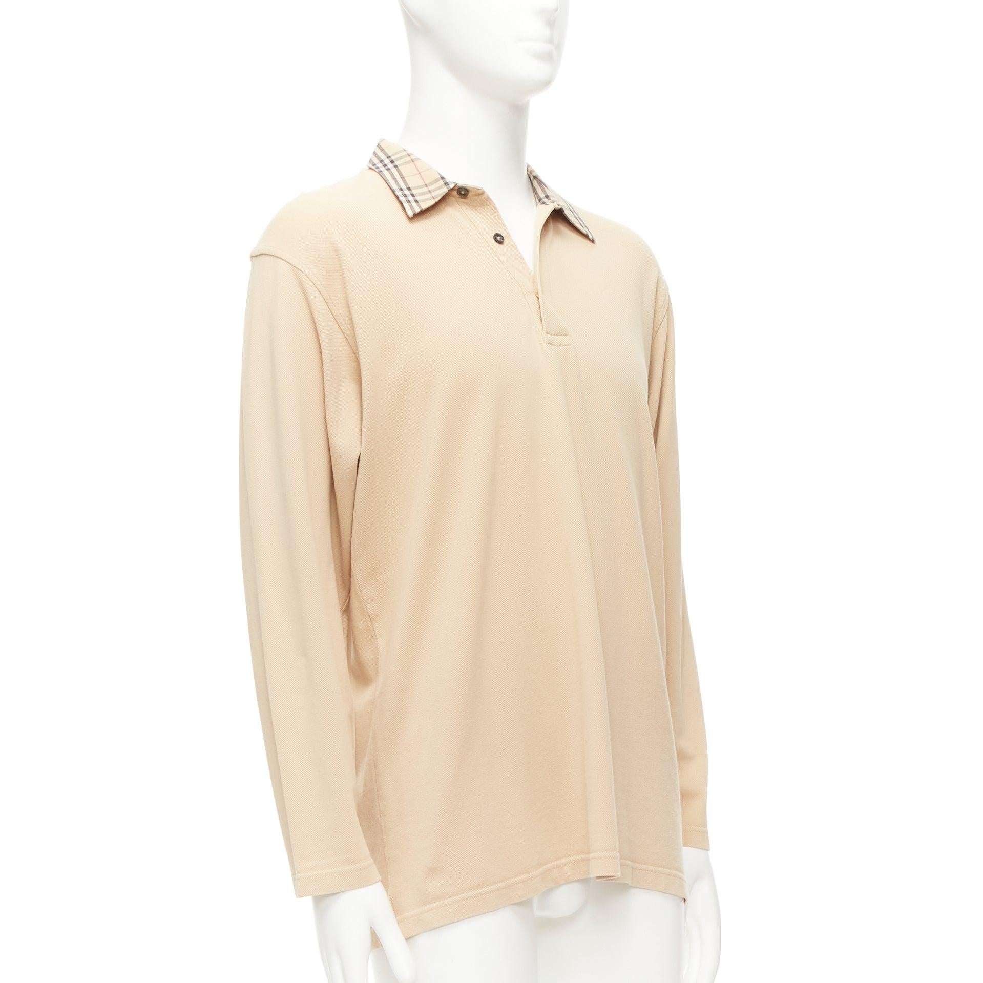 BURBERRY LONDON beige House Check collar relaxed long sleeve polo shirt L
Reference: CNLE/A00285
Brand: Burberry
Material: Cotton
Color: Beige
Pattern: Checkered
Closure: Button

CONDITION:
Condition: Excellent, this item was pre-owned and is in