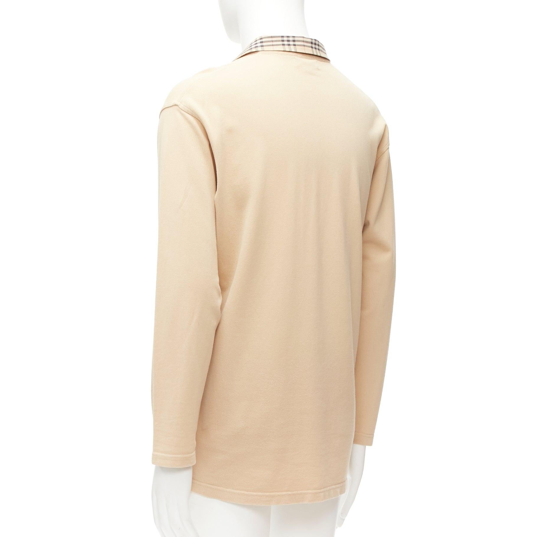 BURBERRY LONDON beige House Check collar relaxed long sleeve polo shirt L For Sale 1