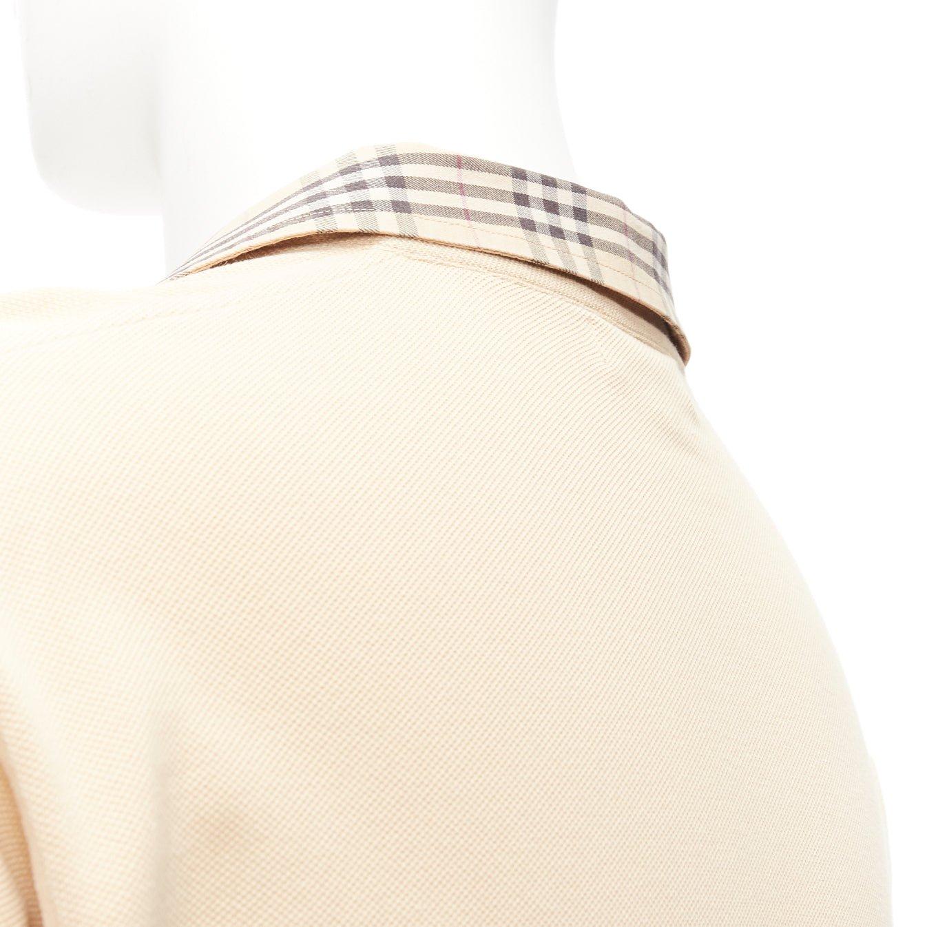BURBERRY LONDON beige House Check collar relaxed long sleeve polo shirt L 1