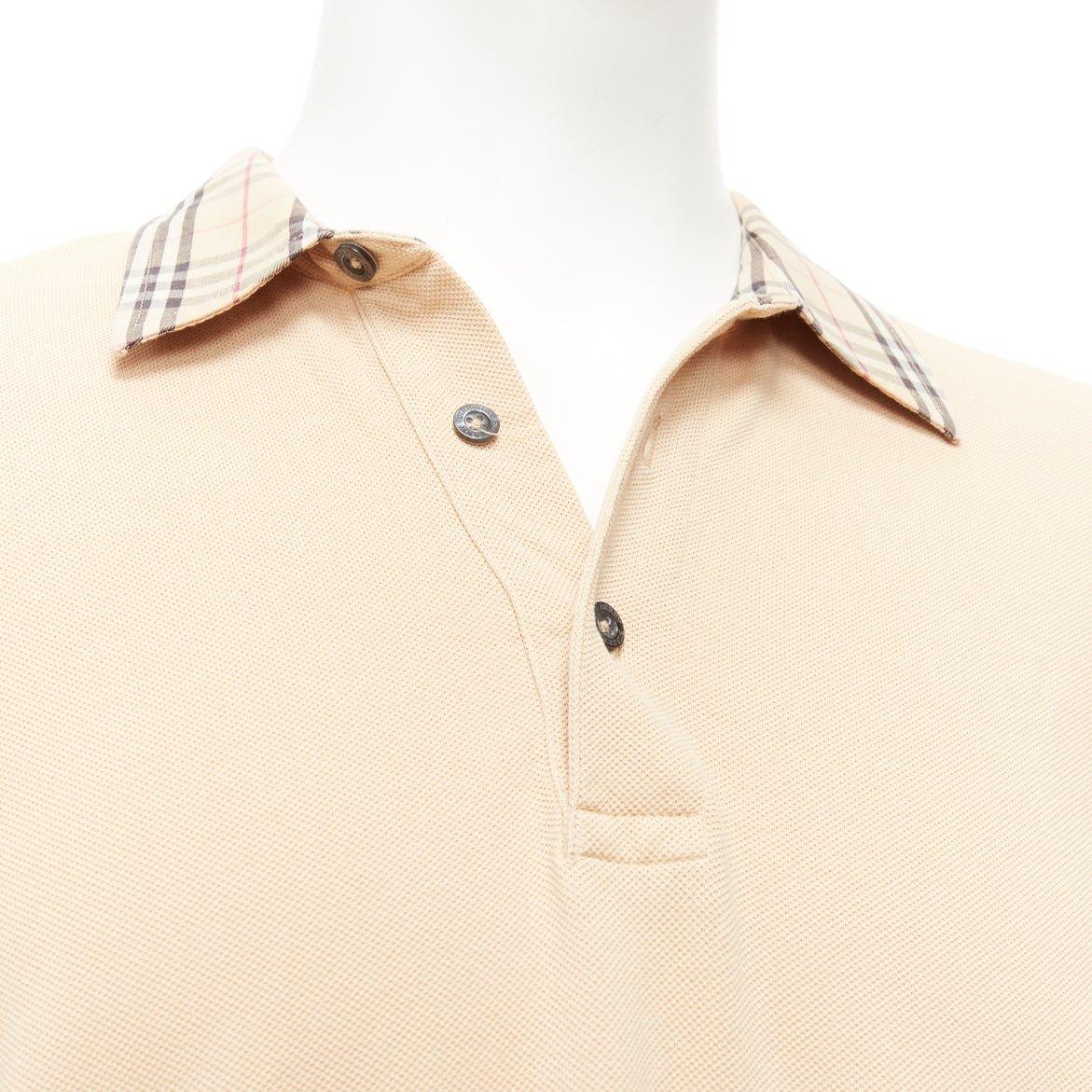BURBERRY LONDON beige House Check collar relaxed long sleeve polo shirt L For Sale 3