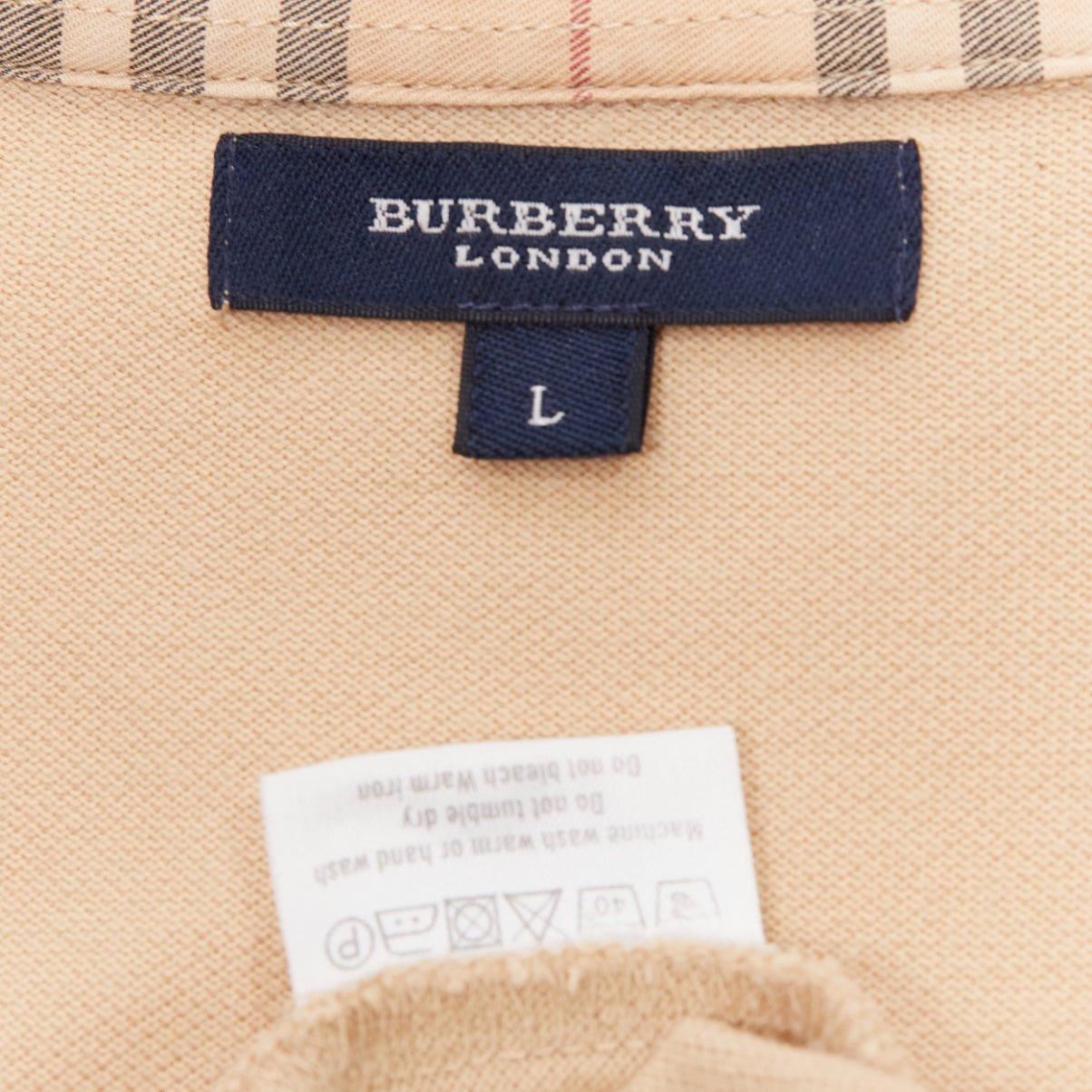 BURBERRY LONDON beige House Check collar relaxed long sleeve polo shirt L For Sale 4
