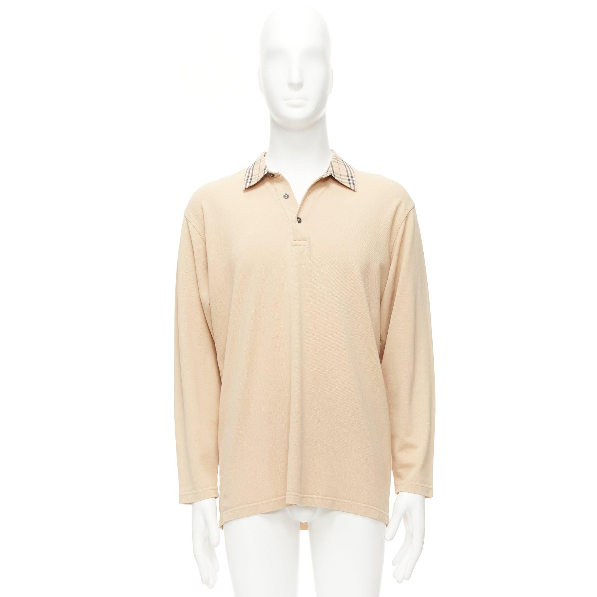 BURBERRY LONDON beige House Check collar relaxed long sleeve polo shirt L For Sale 5