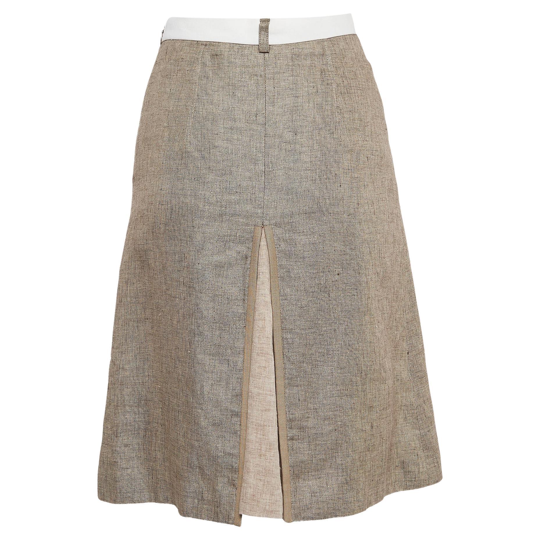 Burberry London Beige Linen Panel Skirt XS For Sale