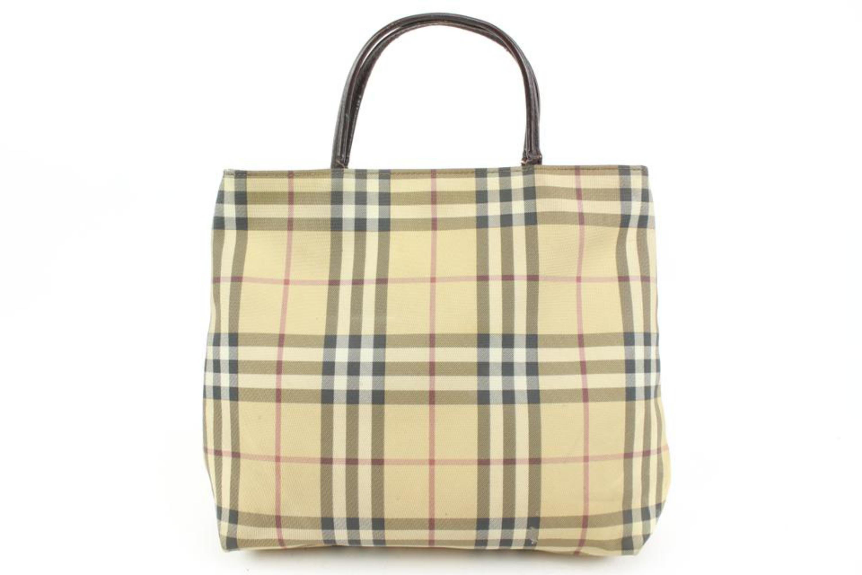 Women's Burberry London Beige Nova Check Coated Canvas Tote Bag Upcycle Ready 9b419s For Sale