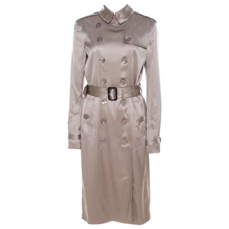 Burberry London Beige Silk Wrap Belted Cuff Trench Coat M For Sale at ...