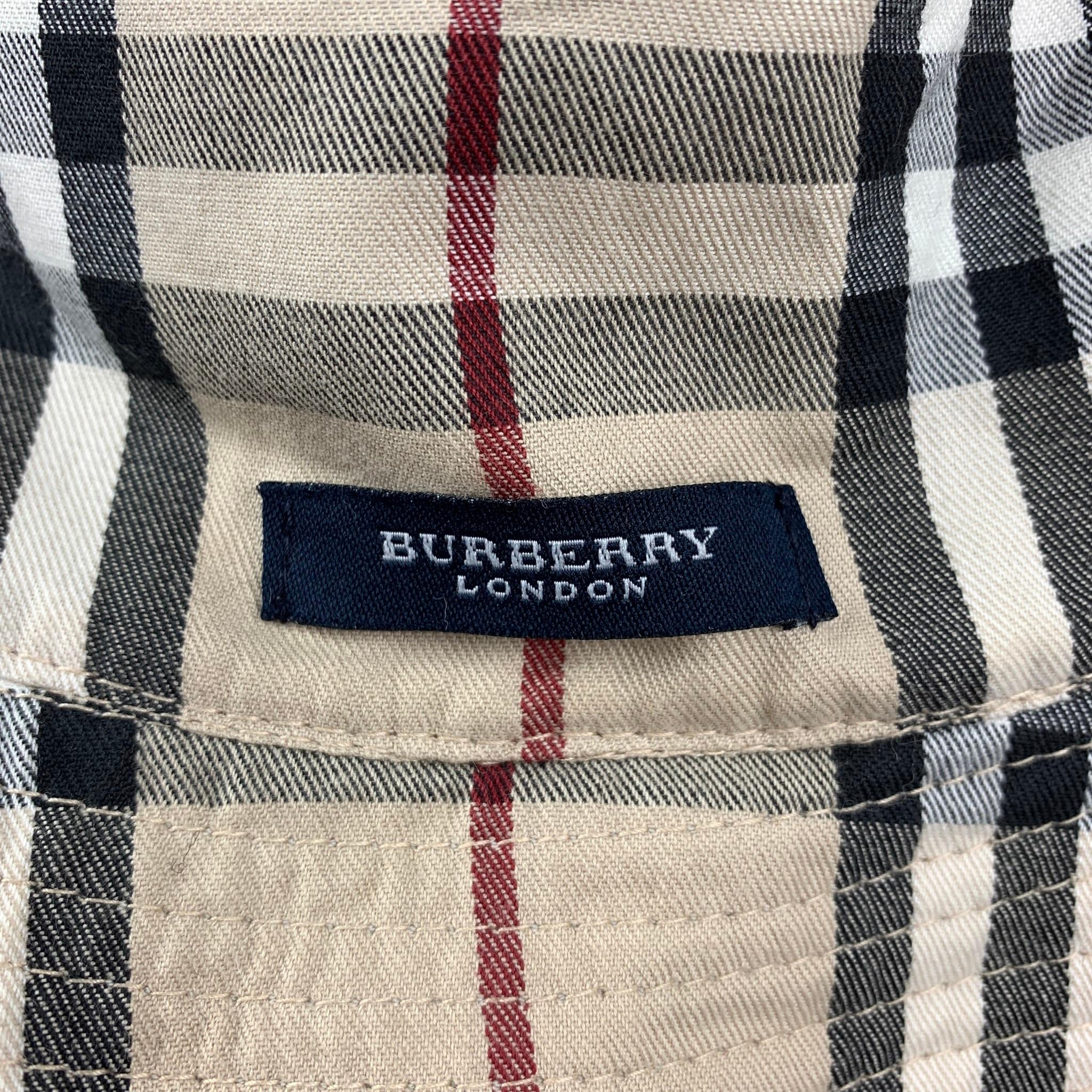 BURBERRY LONDON Beige & Tan Plaid Corduroy Cotton Reversible Bucket Hat In Good Condition In San Francisco, CA