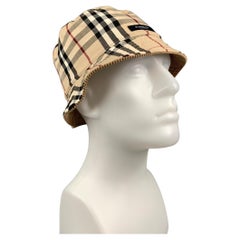 BURBERRY LONDON Beige & Tan Plaid Corduroy Cotton Reversible Bucket Hat