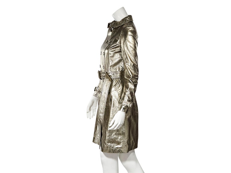 Burberry London Belted Metallic Lambskin Leather Trench Coat