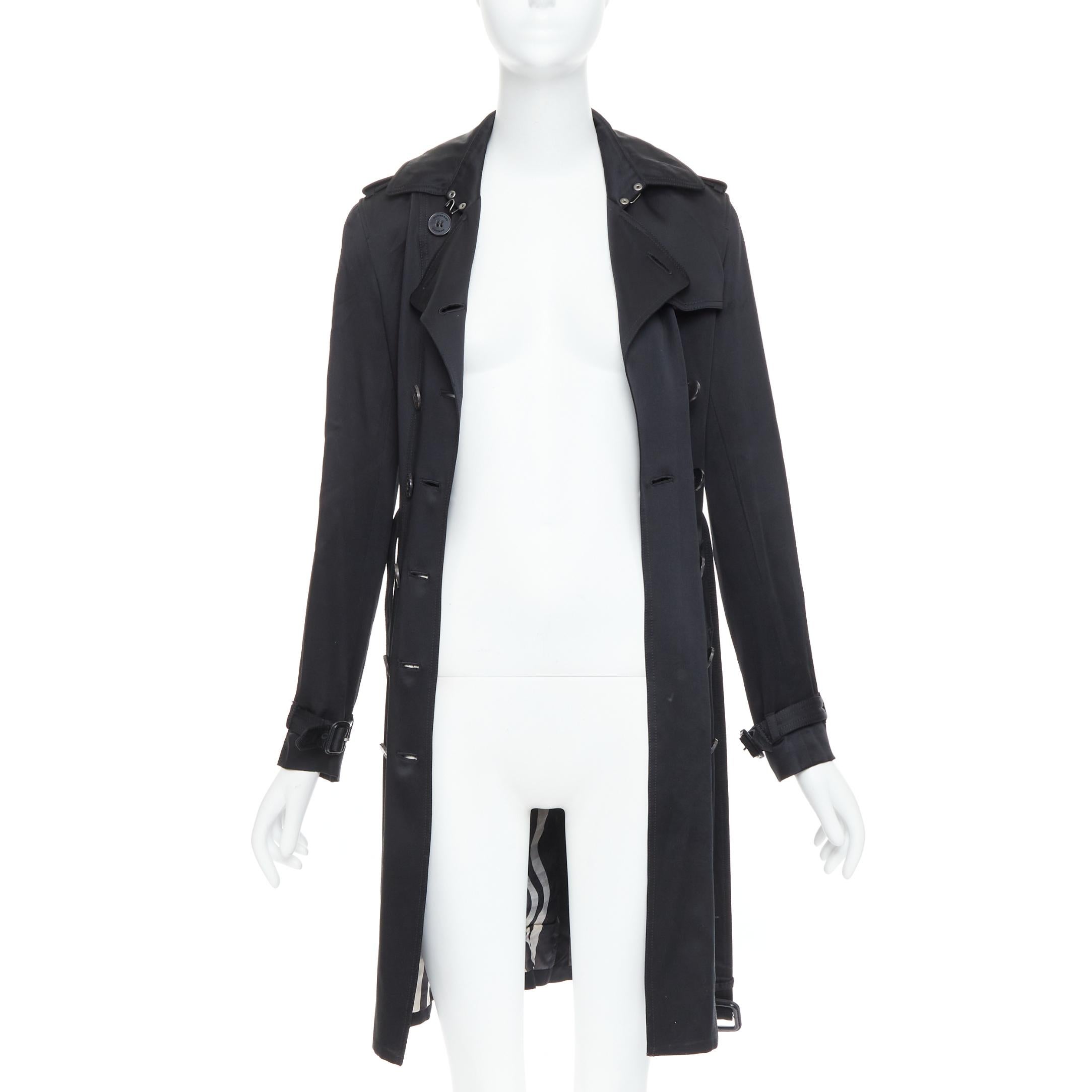 Black BURBERRY LONDON black 100% silk check lined belted trench coat For Sale