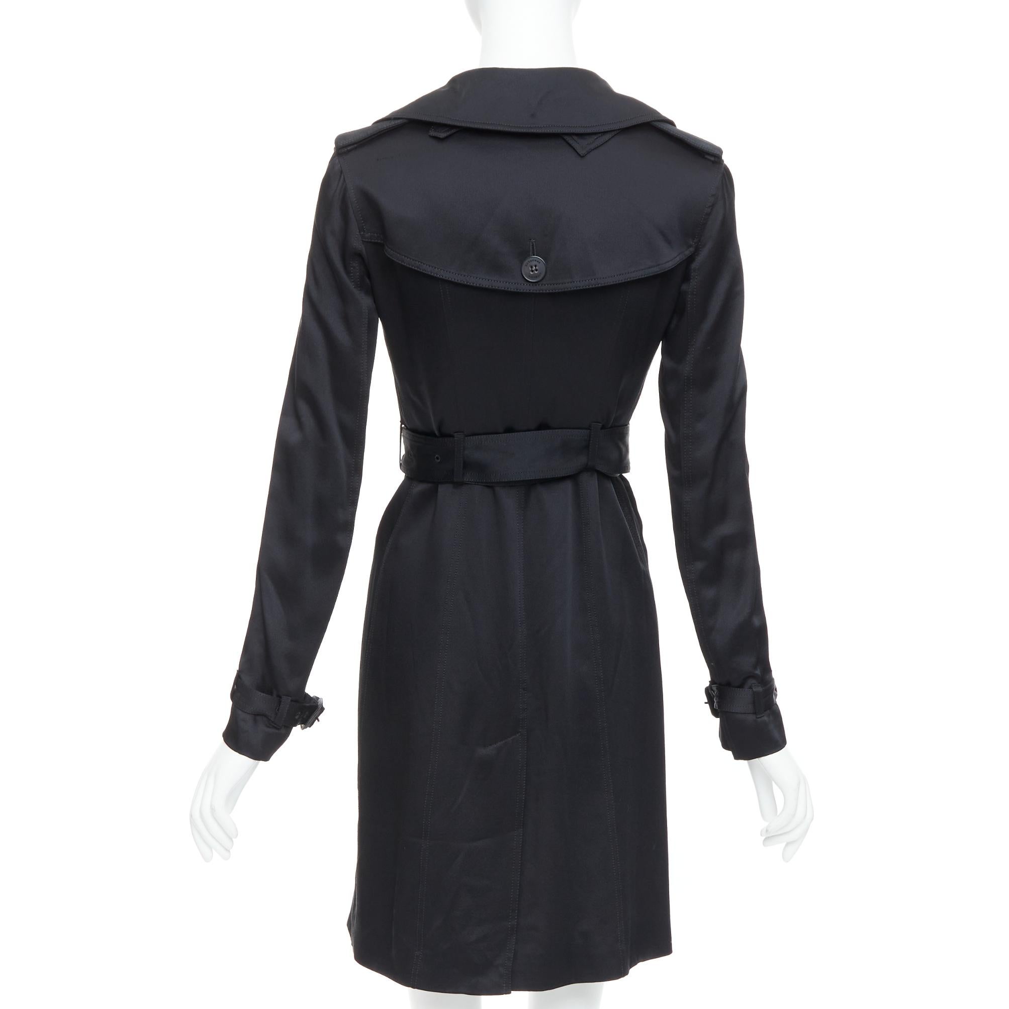 BURBERRY LONDON black 100% silk check lined belted trench coat For Sale 1