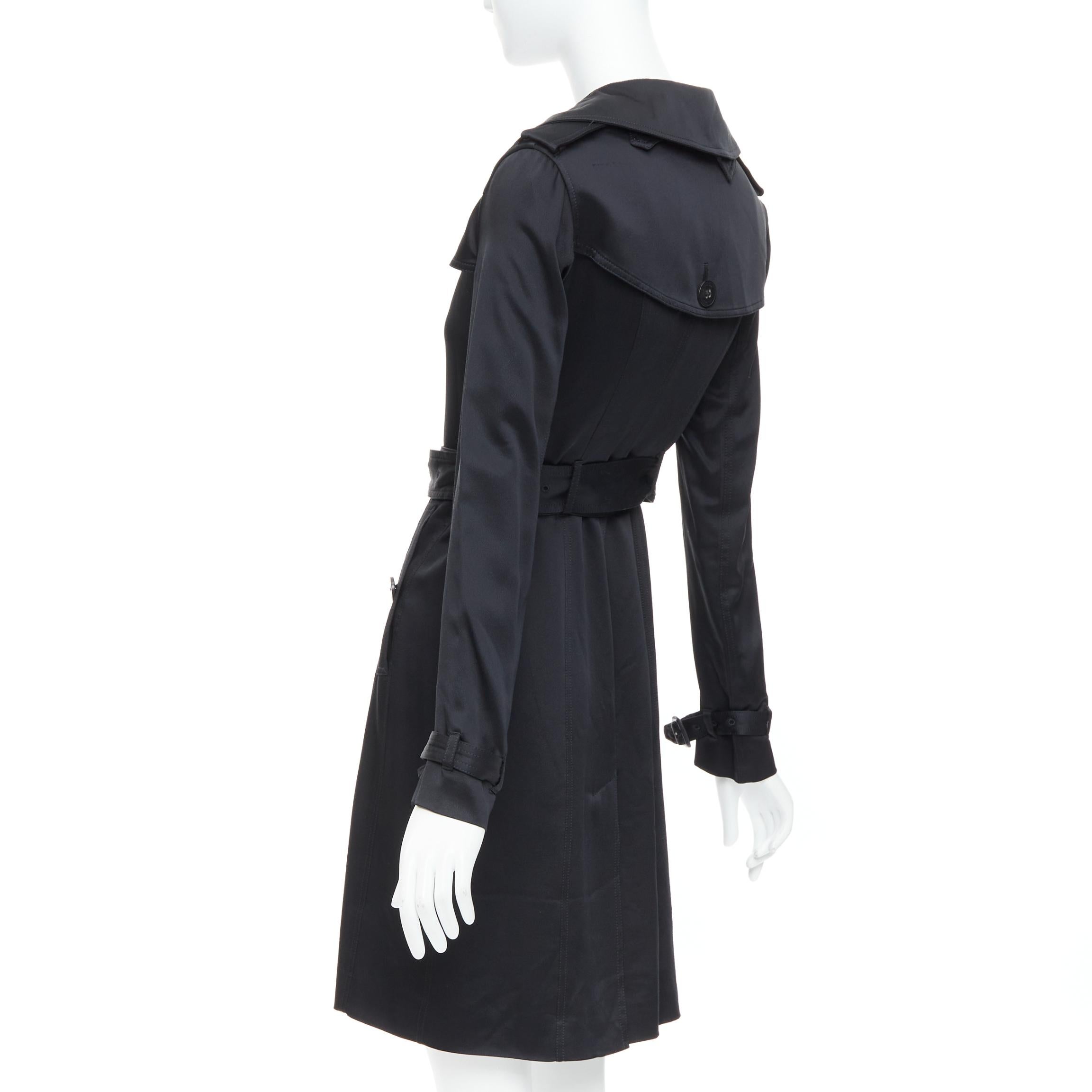 BURBERRY LONDON black 100% silk check lined belted trench coat For Sale 2