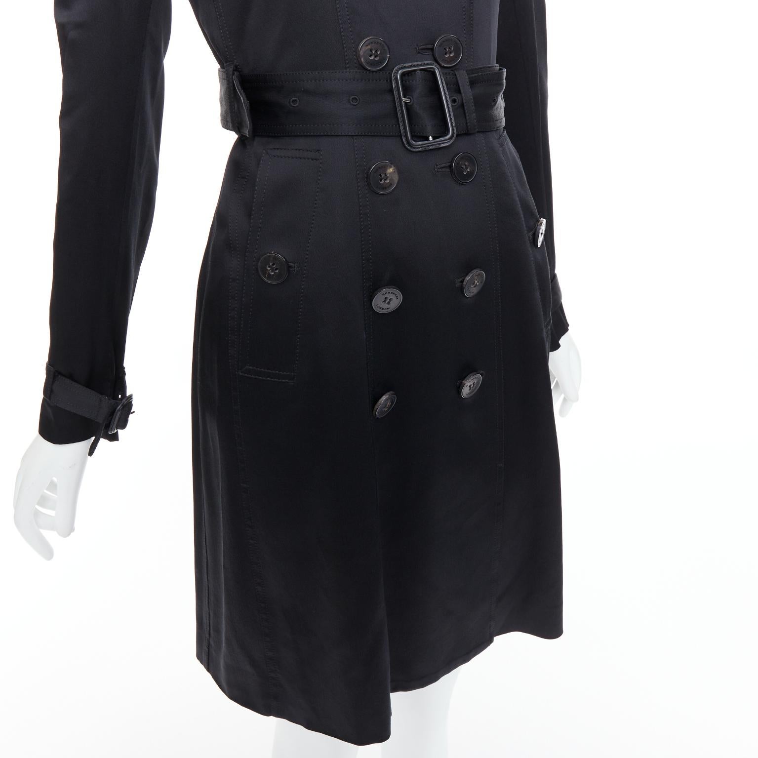 BURBERRY LONDON black 100% silk check lined belted trench coat For Sale 3