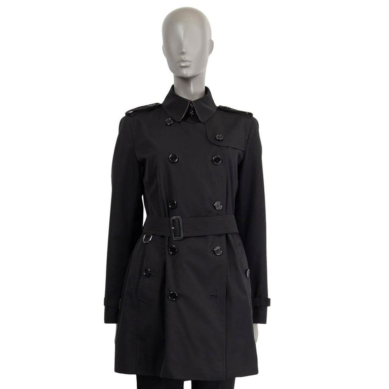 BURBERRY LONDON black cotton blend KENSINGTON SHORT TRENCH Coat Jacket 10 S  For Sale at 1stDibs
