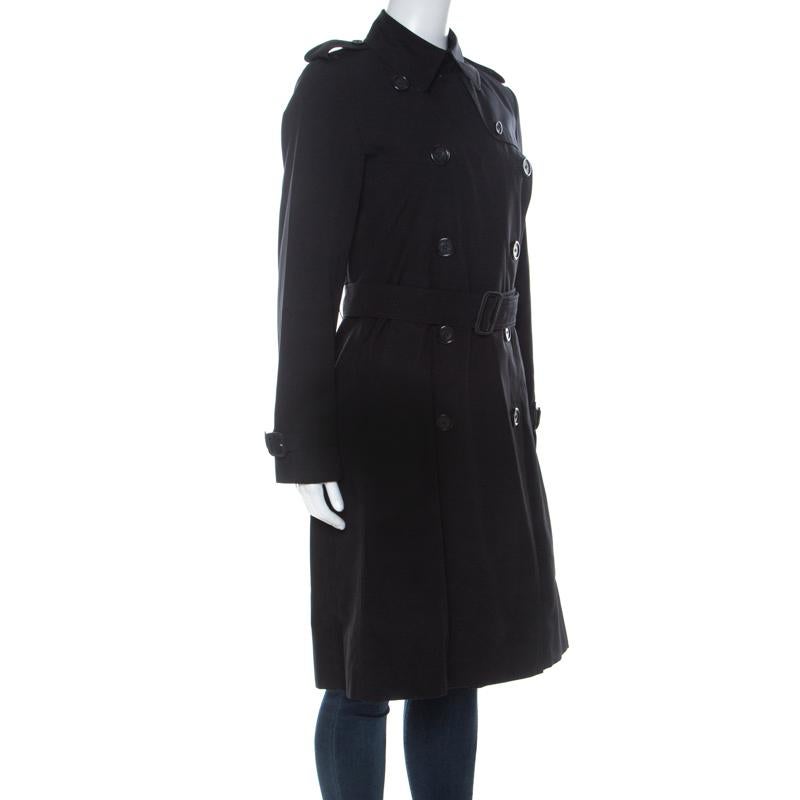 Burberry London Black Cotton Double Breasted Mid Length Trench Coat S In Good Condition In Dubai, Al Qouz 2