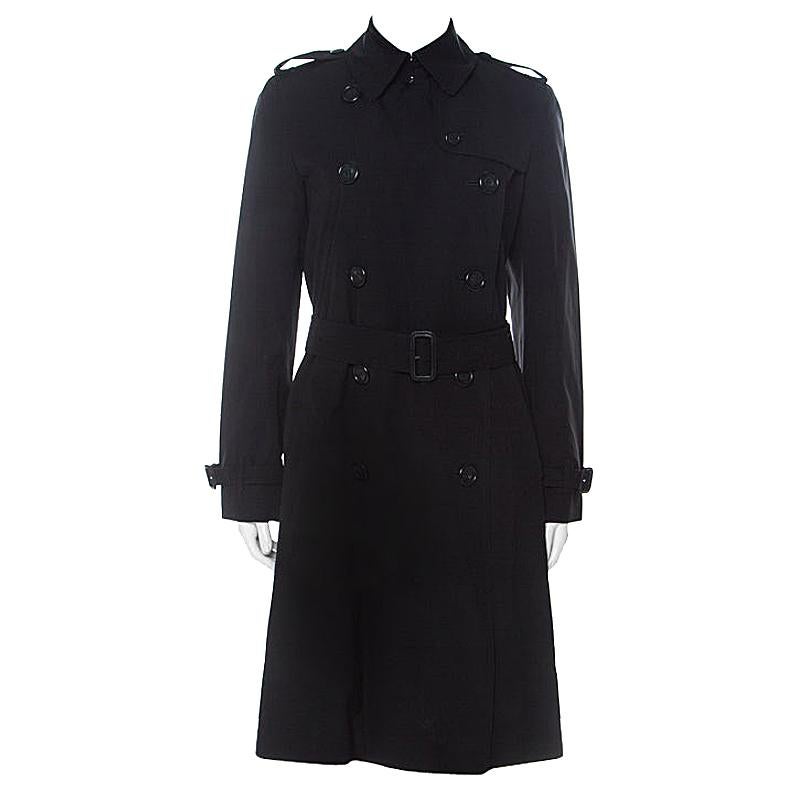 Burberry London Black Cotton Double Breasted Mid Length Trench Coat S