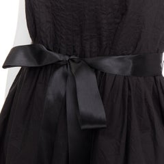 BURBERRY LONDON black cotton pleated waist ribbon tie babydoll dress UK8 S